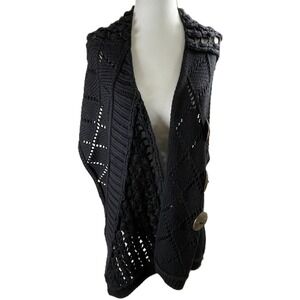 Pure Handknit One Size Black Crochet‎ Cotton Scarf Shawl Wrap Popcorn Stitch